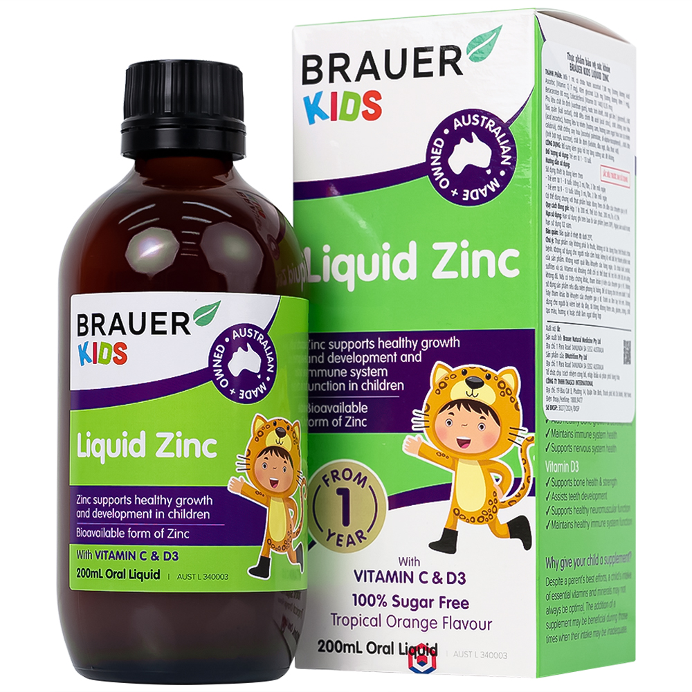 Siro bổ sung kẽm tăng sức đề kháng cho trẻBrauer Baby &amp; Kids Liquid Zinc (200ml)