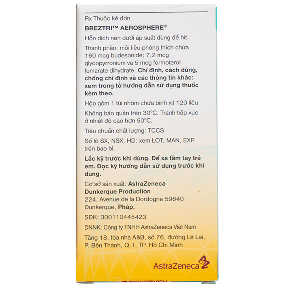 Thuốc hít Breztri 160/7.2/5mcg Astrazeneca giảm co thắt phế quản (120 liều)