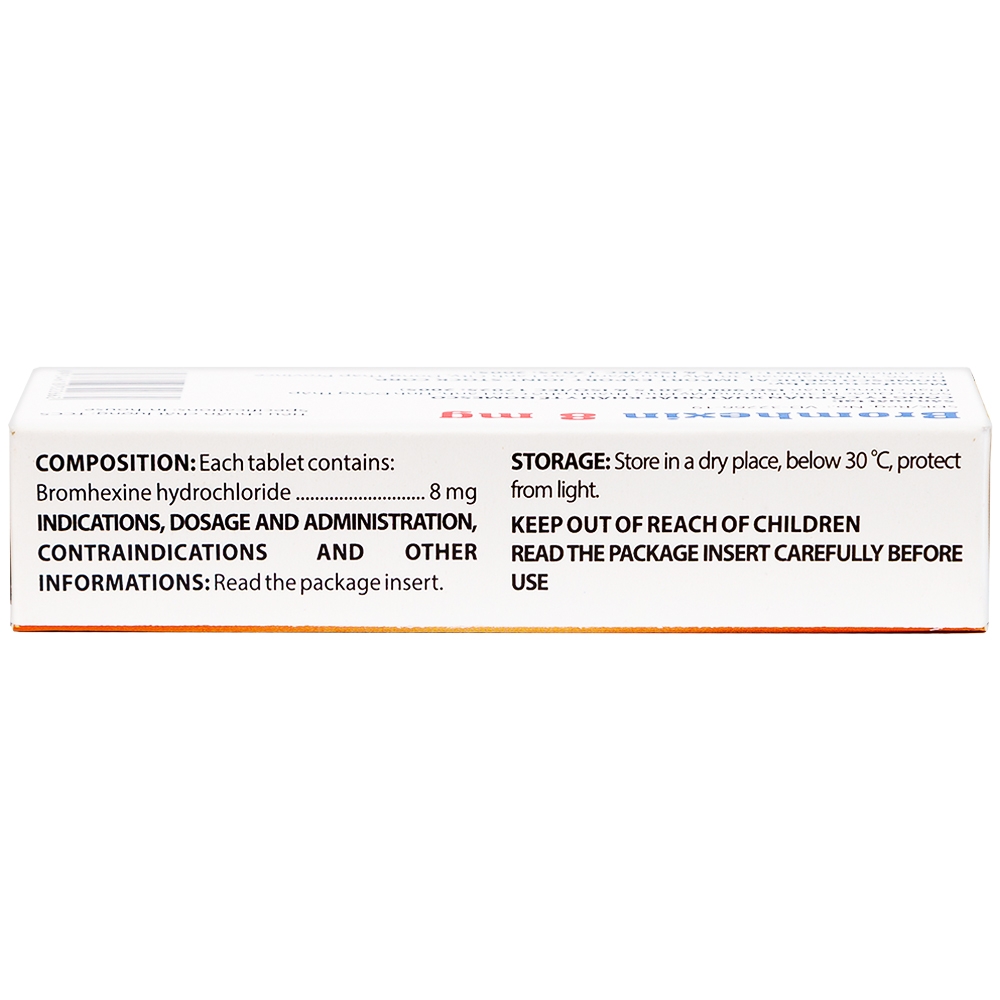 Thuốc Bromhexin 8mg Domesco điều trị rối loạn tiết dịch phế quản trong viêm phế quản cấp tính (3 vỉ x 10 viên)