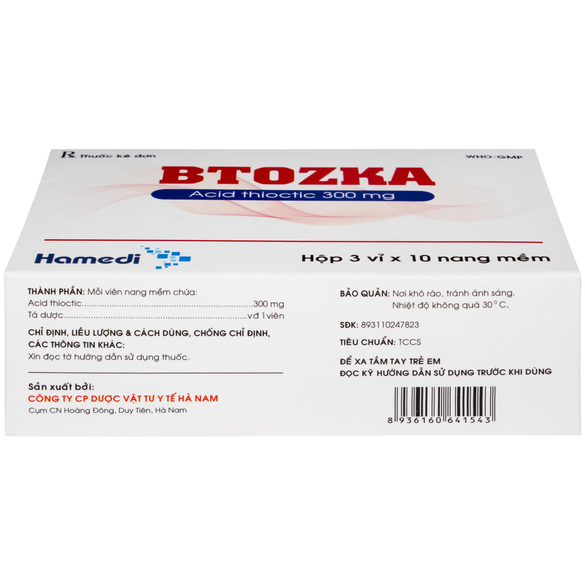 Thuốc Btozka 300mg Hamedi điều trị rối loạn cảm giác trong bệnh viêm đa dây thần kinh đái tháo đường (3 vỉ x 10 viên)