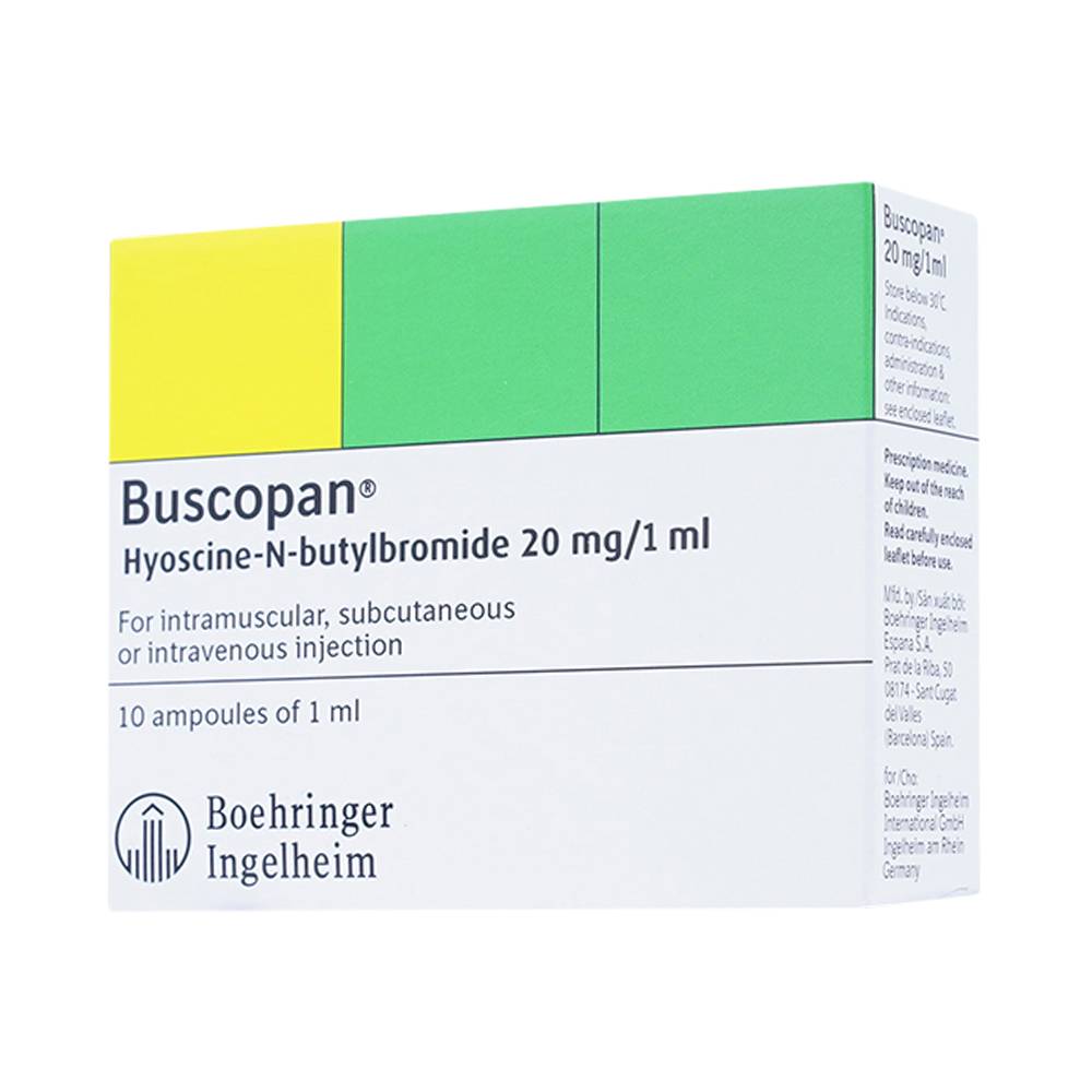 Thuốc tiêm Buscopan Boehringer điều trị co thắt dạ dày, ruột (2 vỉ x 5 ống)