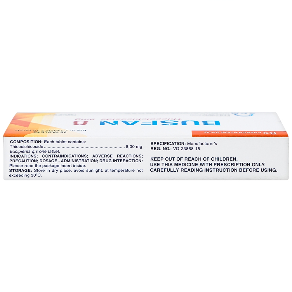 Thuốc Busfan 8 SPM điều trị hỗ trợ các cơn co thắt gây đau trong thoái hóa đốt sống (3 vỉ x 10 viên)