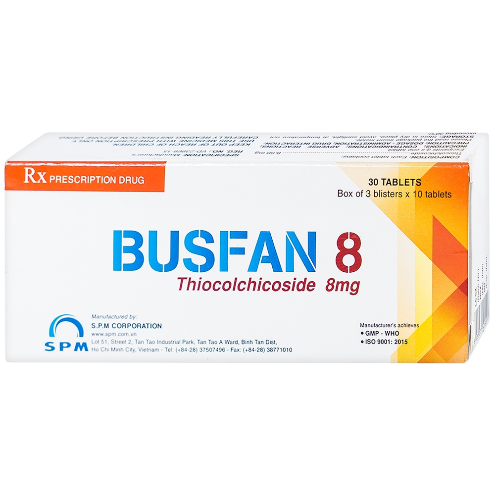 Thuốc Busfan 8 SPM điều trị hỗ trợ các cơn co thắt gây đau trong thoái hóa đốt sống (3 vỉ x 10 viên)
