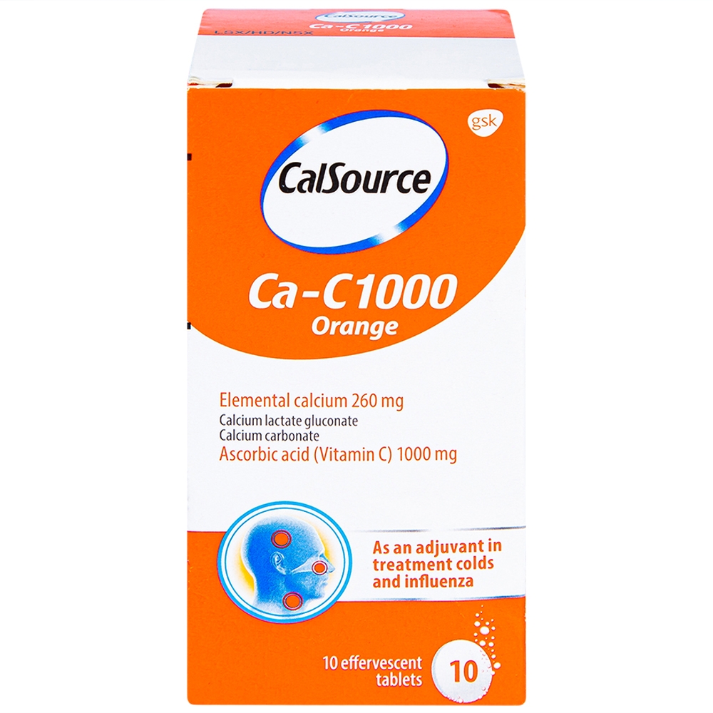 Viên sủi Ca-C1000 Orange Gsk điều trị thiếu calci hoặc vitamin C (10 viên)