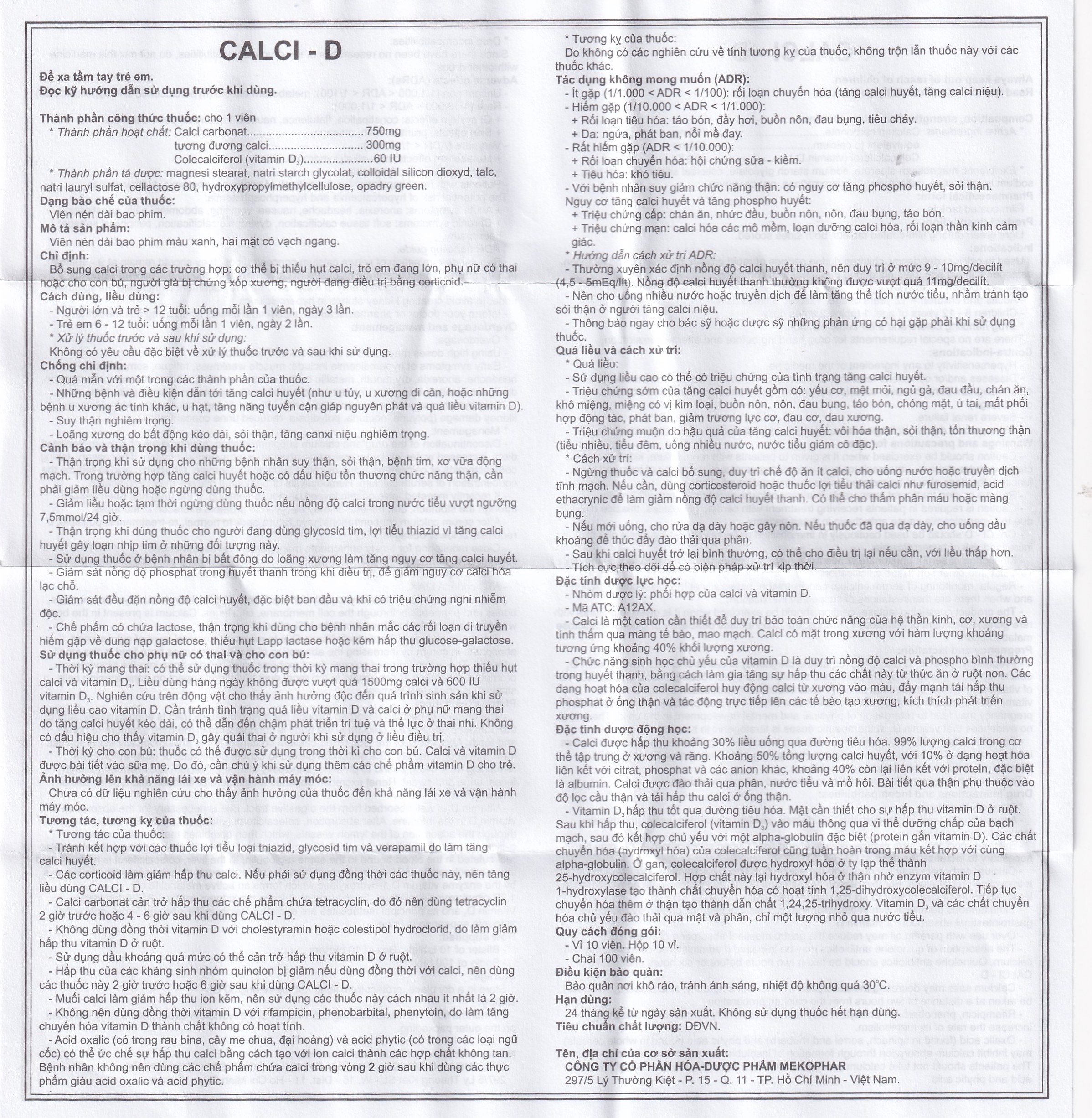 Thuốc Calci - D Mekophar bổ sung calci (10 vỉ x 10 viên)
