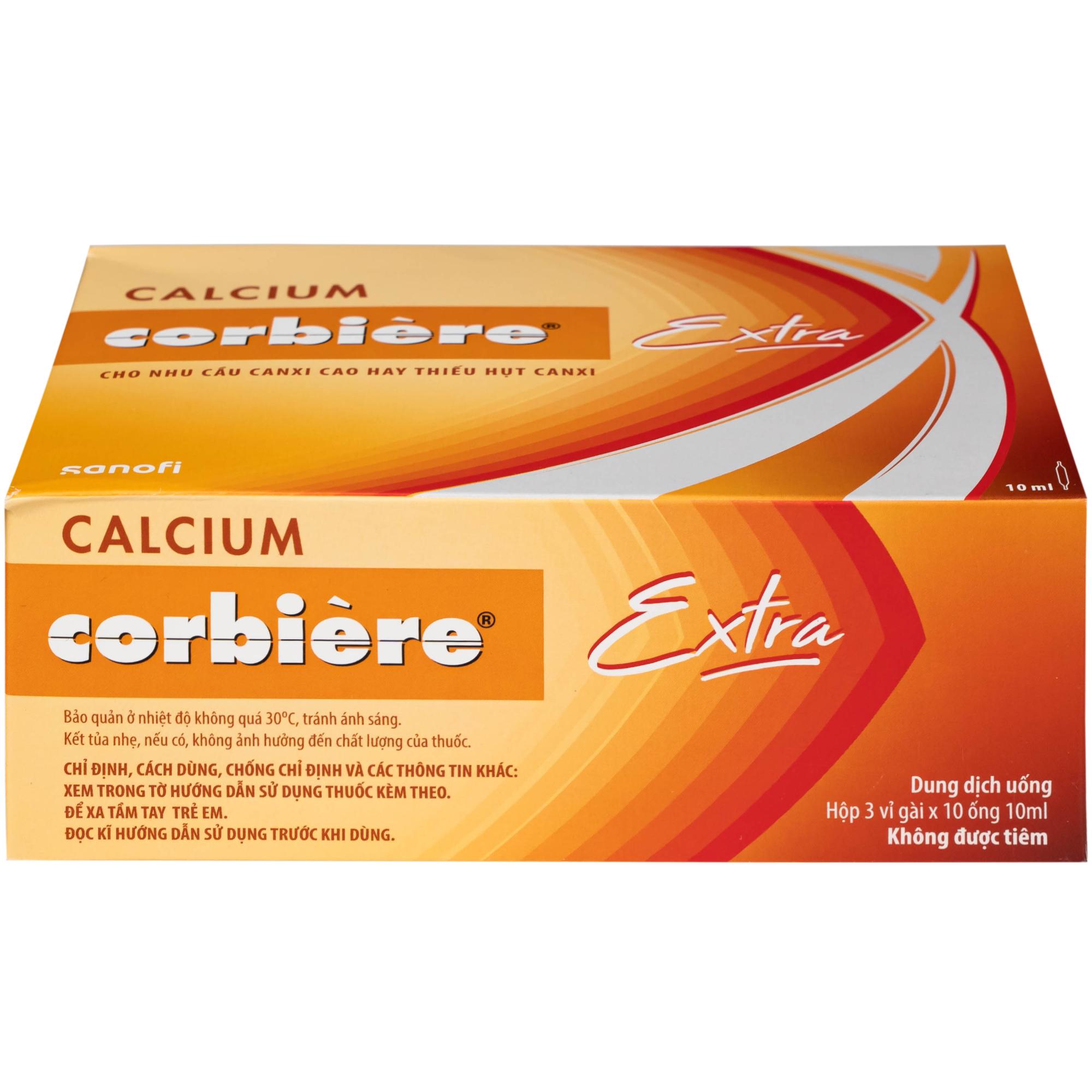 Dung dịch uống Calcium Corbière Extra Sanofi bổ sung canxi, hỗ trợ điều trị loãng xương (3 vỉ x 10 ống x 10ml)
