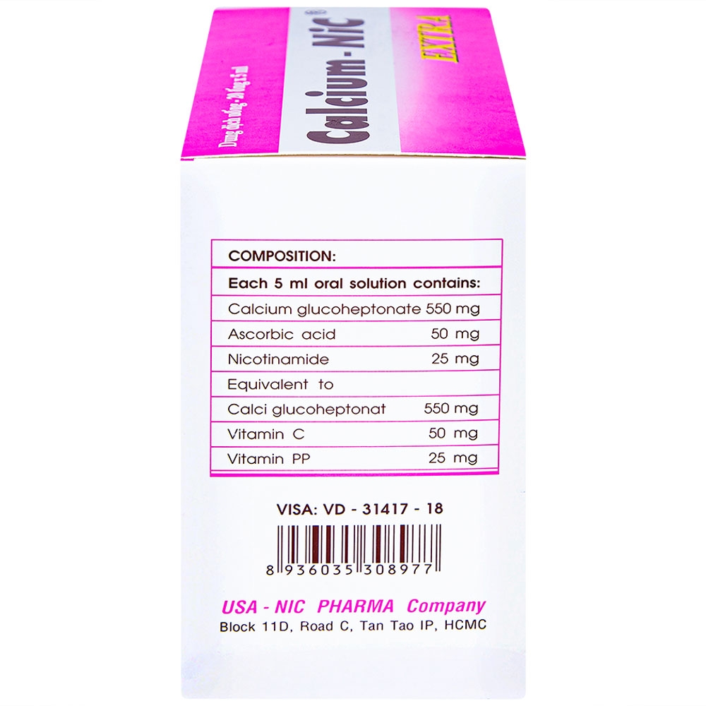 Dung dịch uống Calcium-NIC Extra bổ sung canxi và vitamin (20 ống x 5ml)