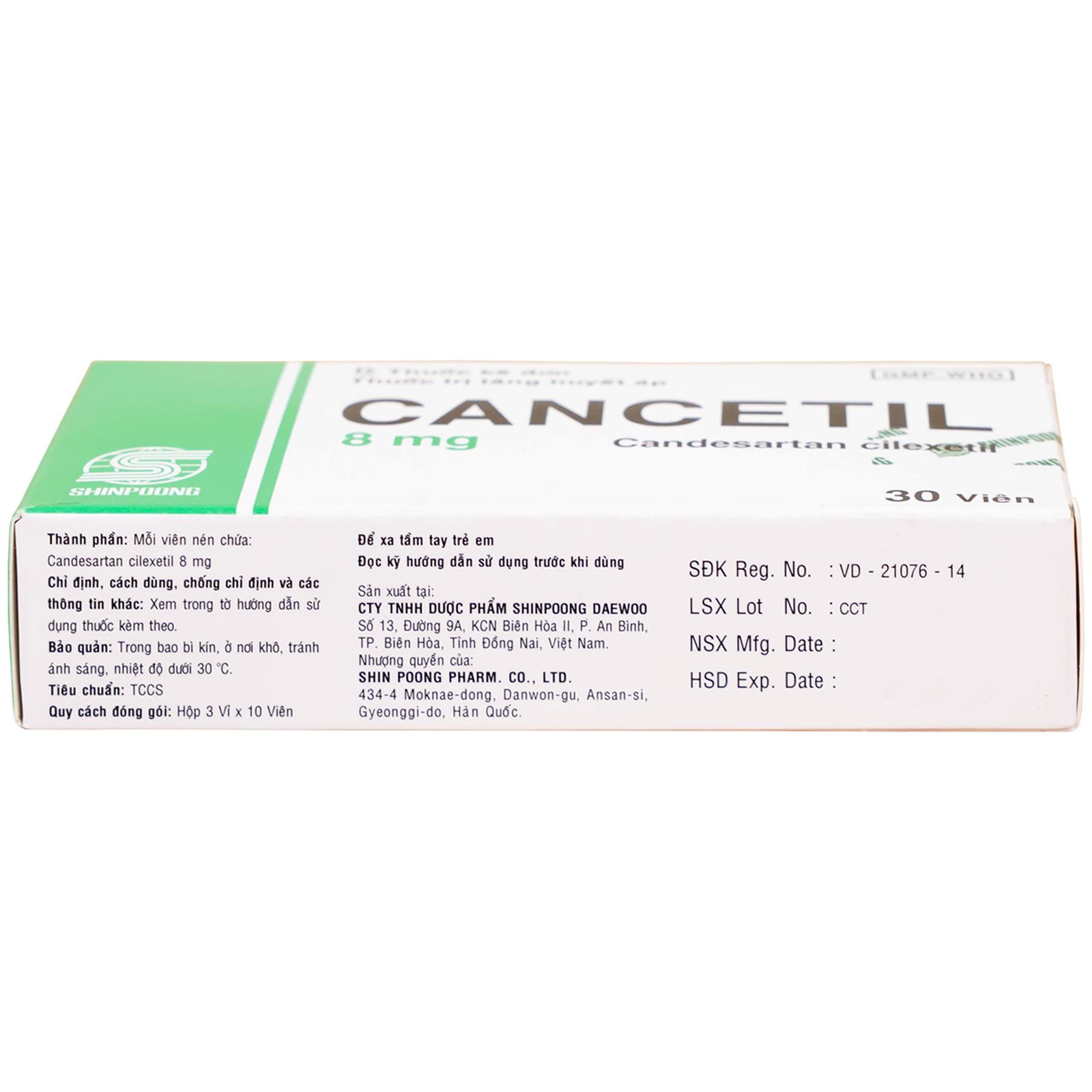 Thuốc Cancetil 8mg Shinpoong Daewoo điều trị tăng huyết áp (30 viên)