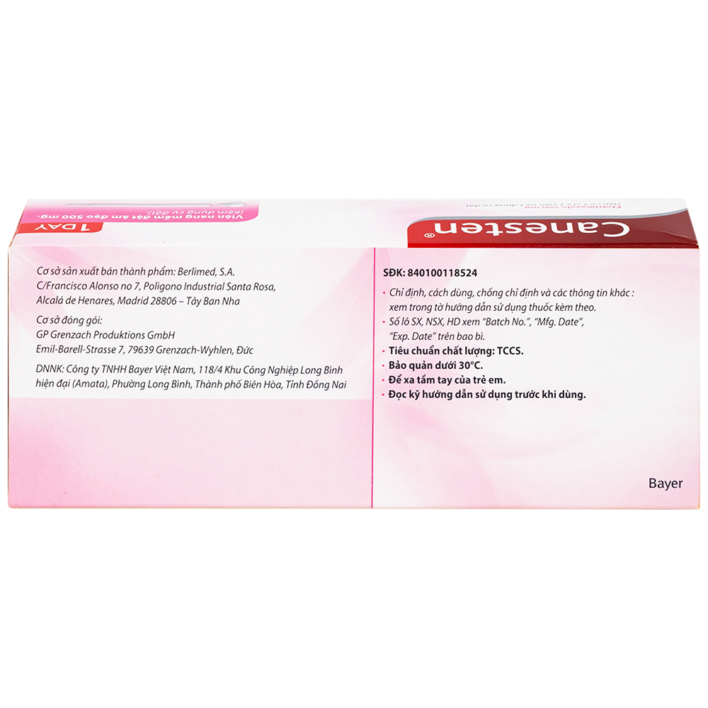 Viên đặt âm đạo Canesten 1 Day 500mg Bayer điều trị viêm âm đạo và cơ quan sinh dục ngoài (1 vỉ x 1 viên)
