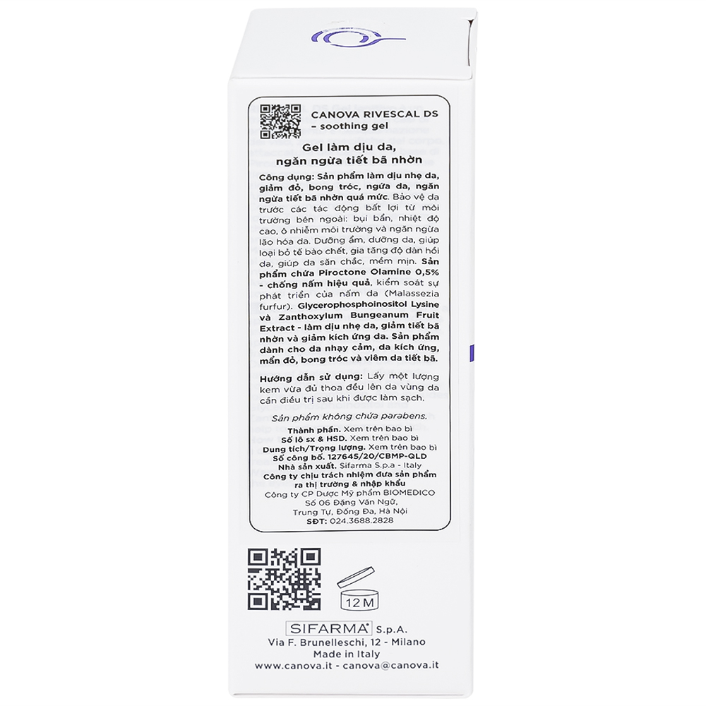 Gel bôi dịu da, ngăn ngừa tiết nhờn Canova Rivescal Ds Soothing Gel Siflarma 50ml