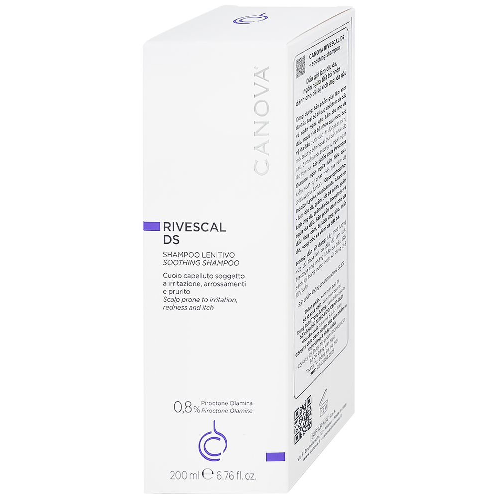 Dầu gội dịu da Canova Rivescal DS Soothing Shampoo ngừa tiết bã nhờn, giảm kích ứng cho da đầu nhạy cảm, gàu (200ml)