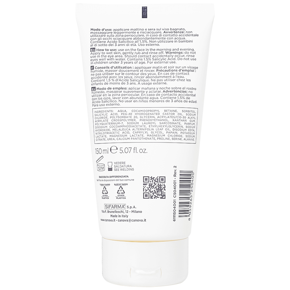 Gel rửa mặt ngừa mụn Canova Salipil Detergente Purifying Cleansing Gel Sifarma 150ml