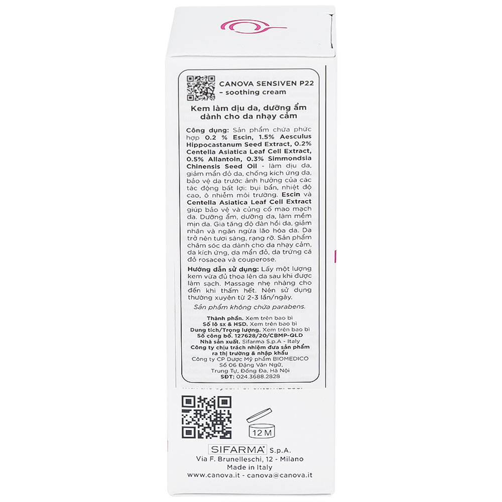 Kem bôi dịu da, dưỡng ẩm Canova Sensiven P22 Soothing Cream Sifarma 50ml