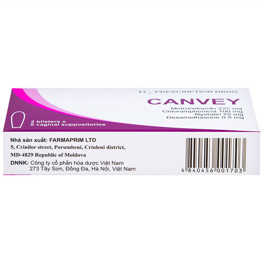 Viên đặt âm đạo Canvey Farmaprim điều trị nhiễm khuẩn âm đạo (2 vỉ x 5 viên)