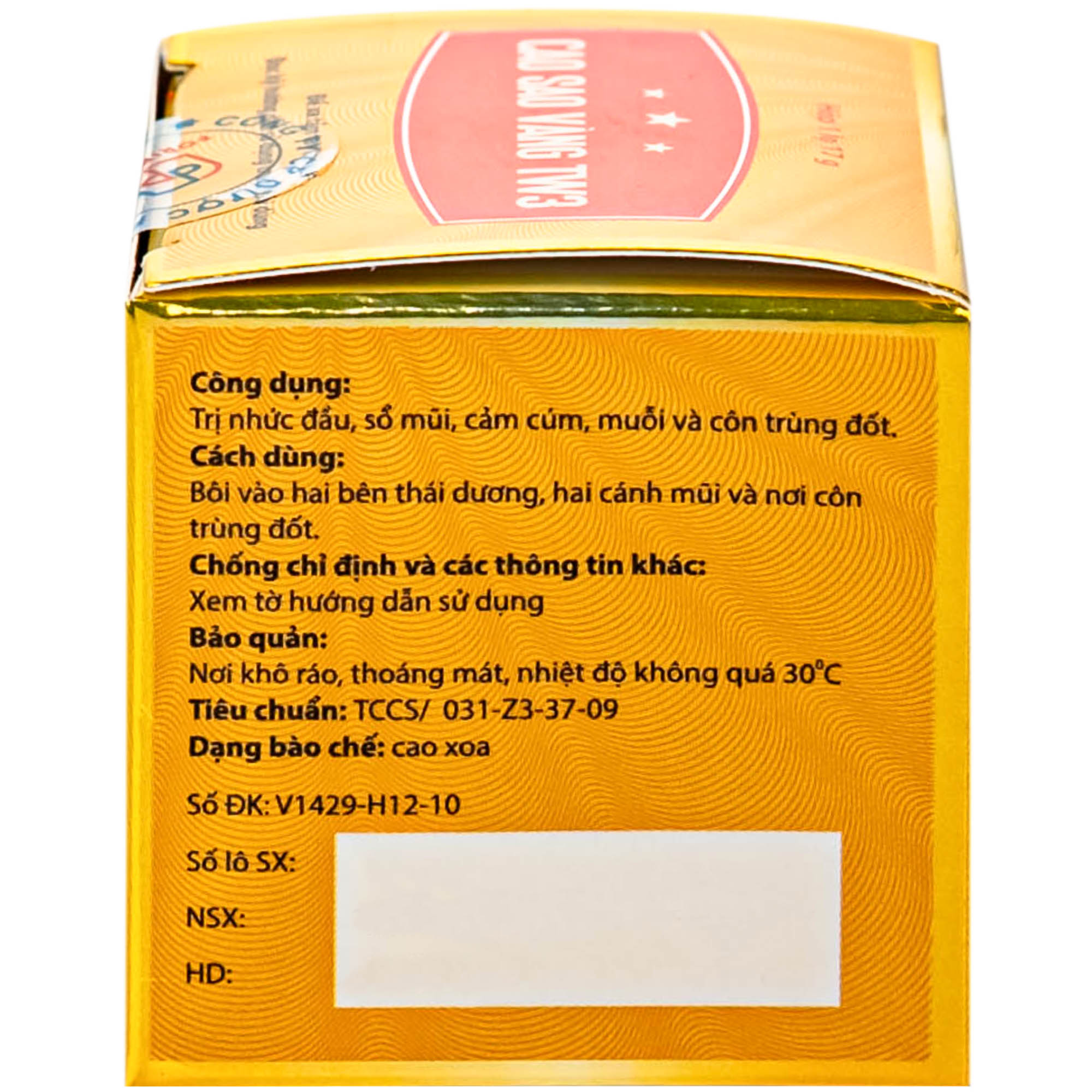 Cao sao vàng TW3 với thành phần tinh dầu dược liệu dùng trị nhức đầu, sổ mũi, cảm cúm, muỗi và côn trùng đốt (6 lọ 17G)