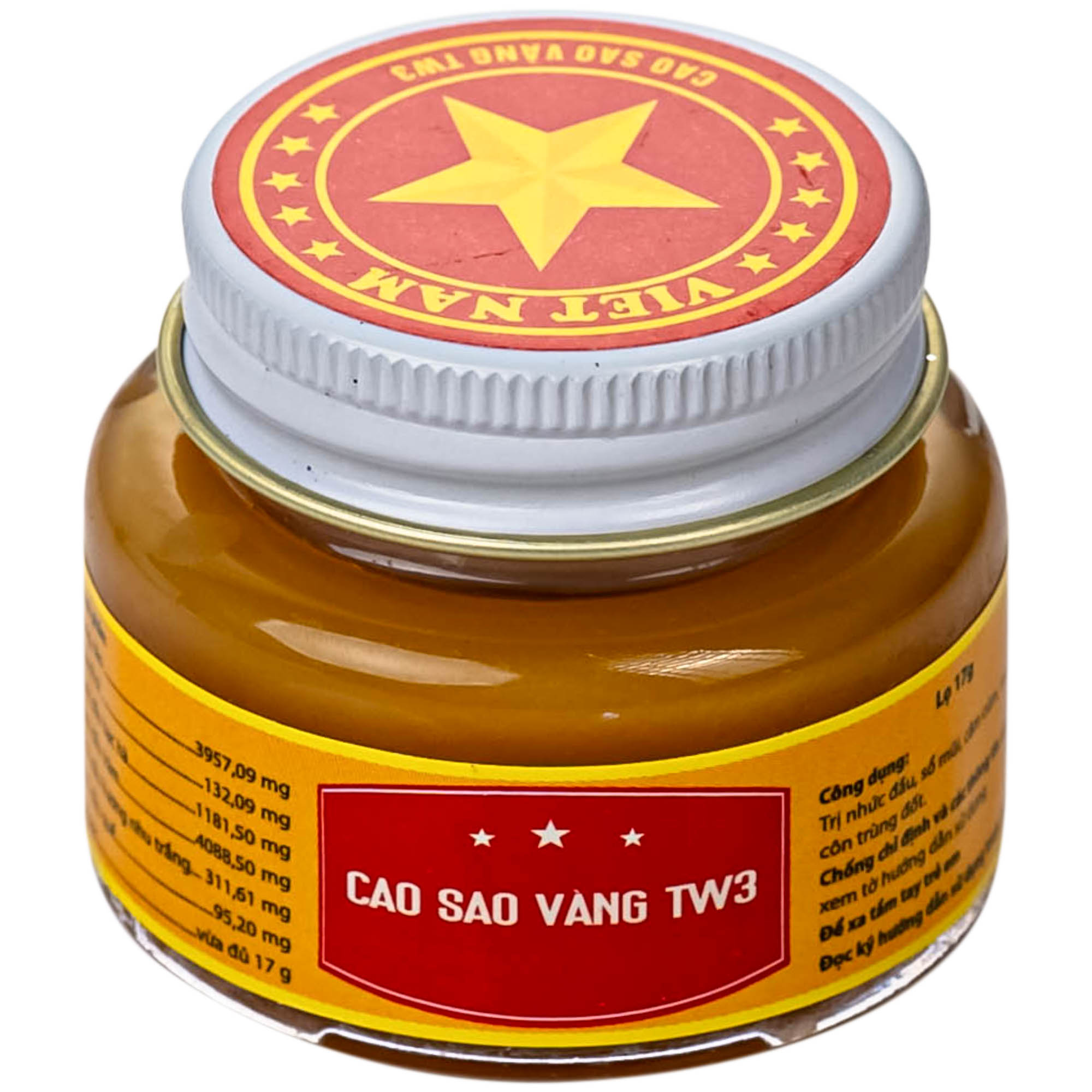 Cao sao vàng TW3 với thành phần tinh dầu dược liệu dùng trị nhức đầu, sổ mũi, cảm cúm, muỗi và côn trùng đốt (6 lọ 17G)