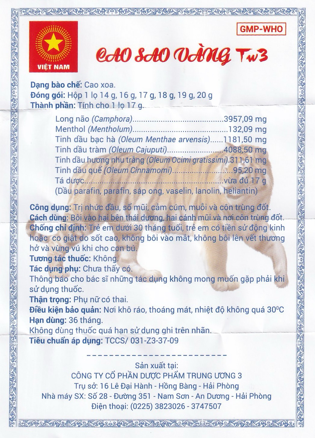 Cao sao vàng TW3 với thành phần tinh dầu dược liệu dùng trị nhức đầu, sổ mũi, cảm cúm, muỗi và côn trùng đốt (6 lọ 17G)