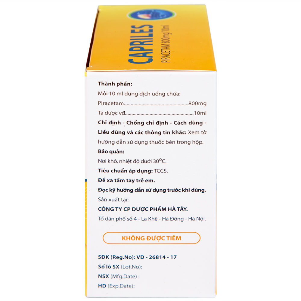 Thuốc Capriles 800mg/10ml Hà Tây điều trị rung giật cơ, thiếu máu não (20 ống x 10ml)