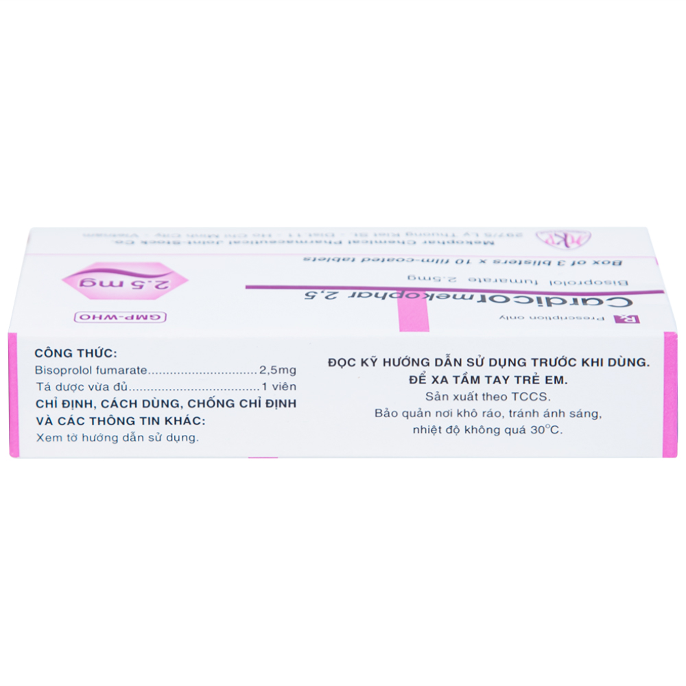 Thuốc Cardicor Mekophar 2.5 điều trị tăng huyết áp, đau thắt ngực (3 vỉ x 10 viên)