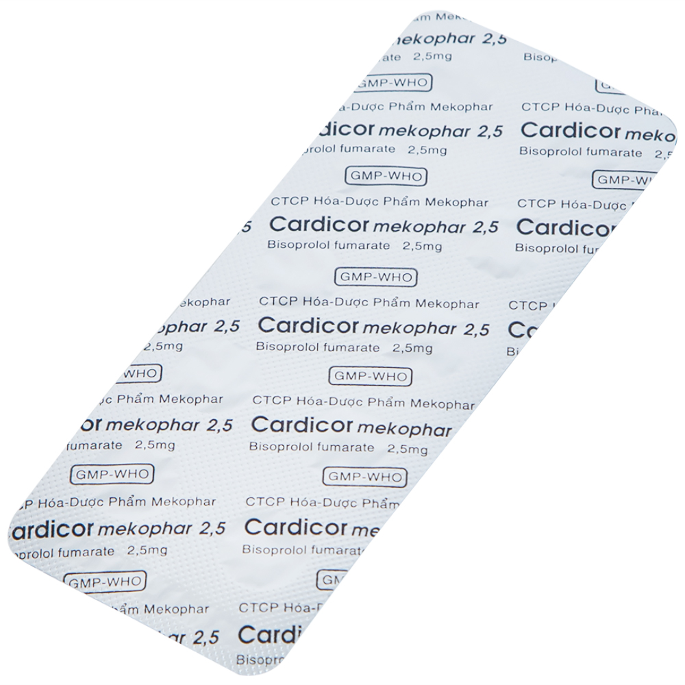 Thuốc Cardicor Mekophar 2.5 điều trị tăng huyết áp, đau thắt ngực (3 vỉ x 10 viên)