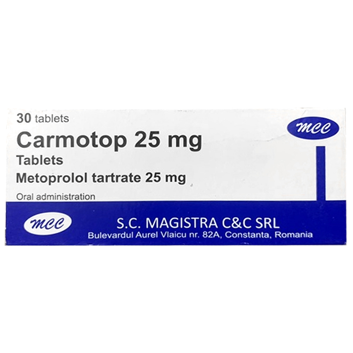 Thuốc Carmotop 25mg Magistra C&amp;C điều trị tăng huyết áp, đau thắt ngực (3 vỉ x 10 viên)