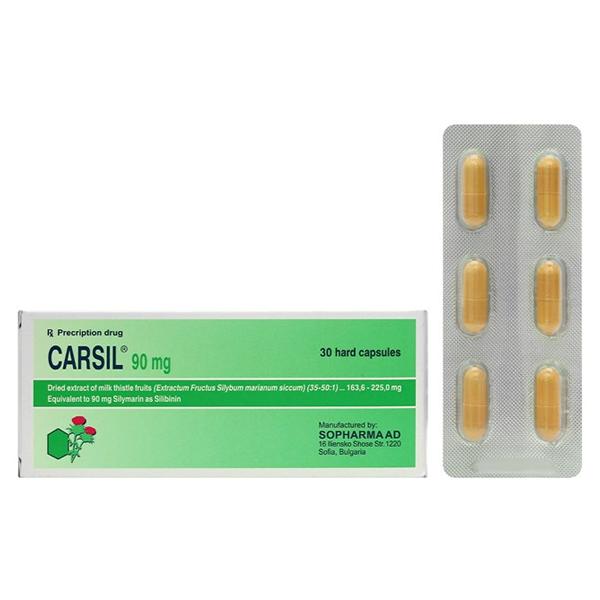 Thuốc Carsil 90mg Sopharma điều trị viêm gan, xơ gan, gan nhiễm mỡ (5 vỉ x 6 viên)