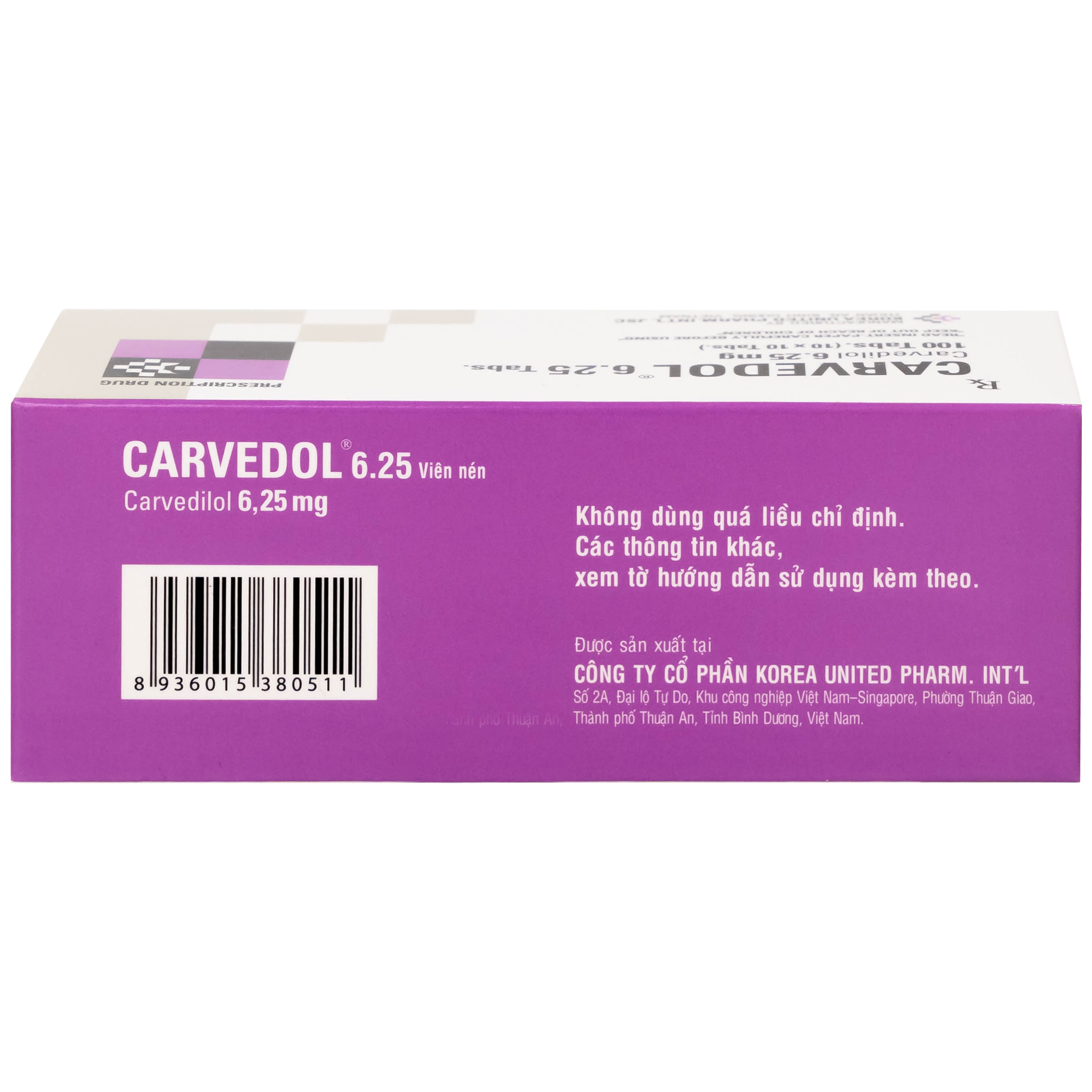 Thuốc Carvedol 6.25 United điều trị tăng huyết áp, bệnh mạch vành (10 vỉ x 10 viên)