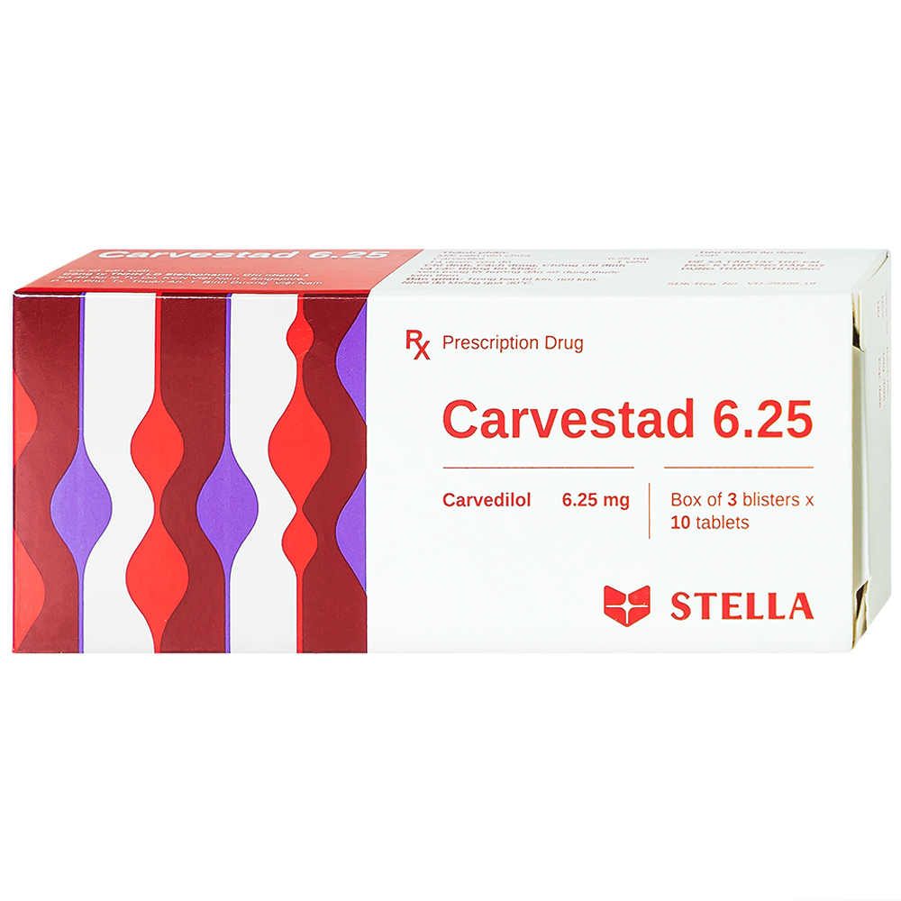Thuốc Carvestad 6.25 Stella điều trị tăng huyết áp, đau thắt ngực (3 vỉ x 10 viên)