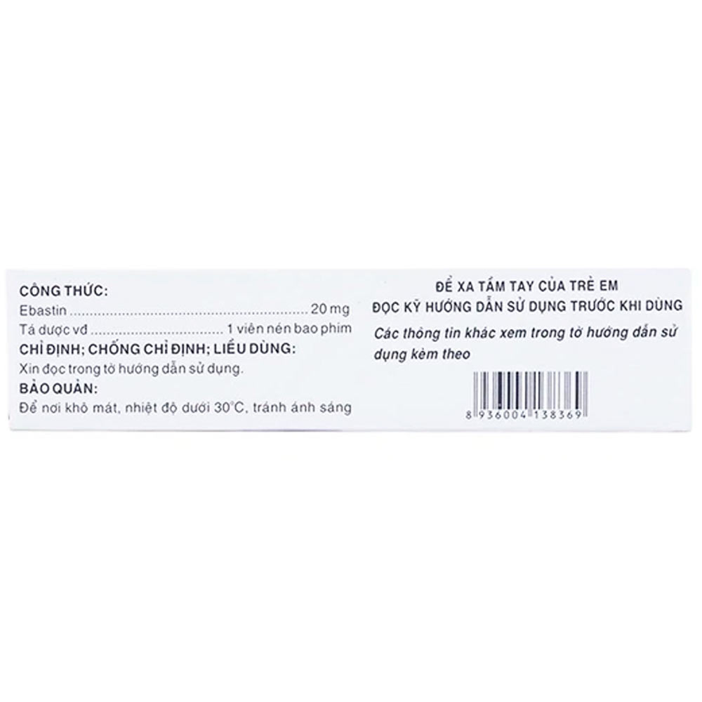 Thuốc Cebastin20 Dược 3-2 điều trị viêm mũi dị ứng, mày đay (3 vỉ x 10 viên) 