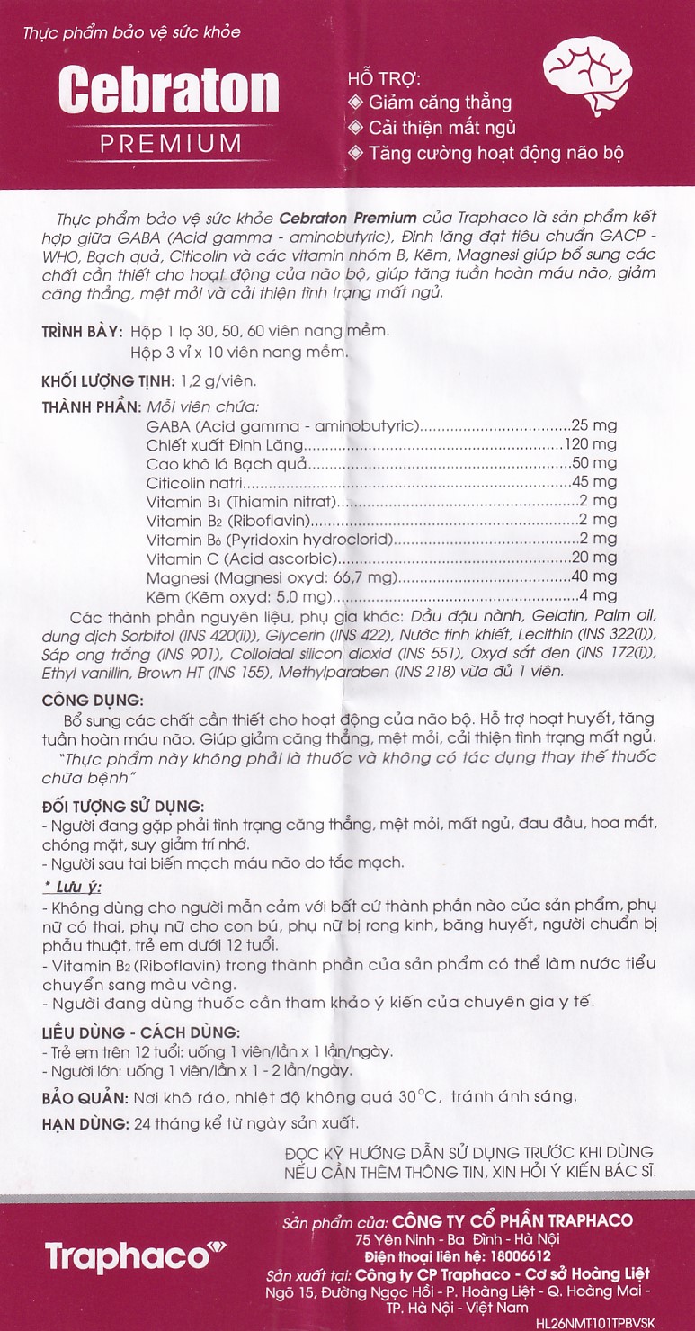 Viên hỗ trợ hoạt huyết Cebraton Premium Traphaco (30 viên)