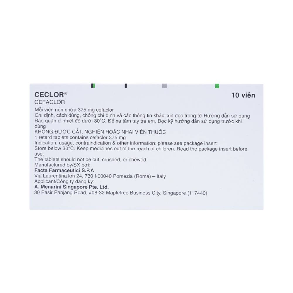 Thuốc Ceclor 375mg Menarini điều trị nhiễm khuẩn (1 vỉ x 10 viên)