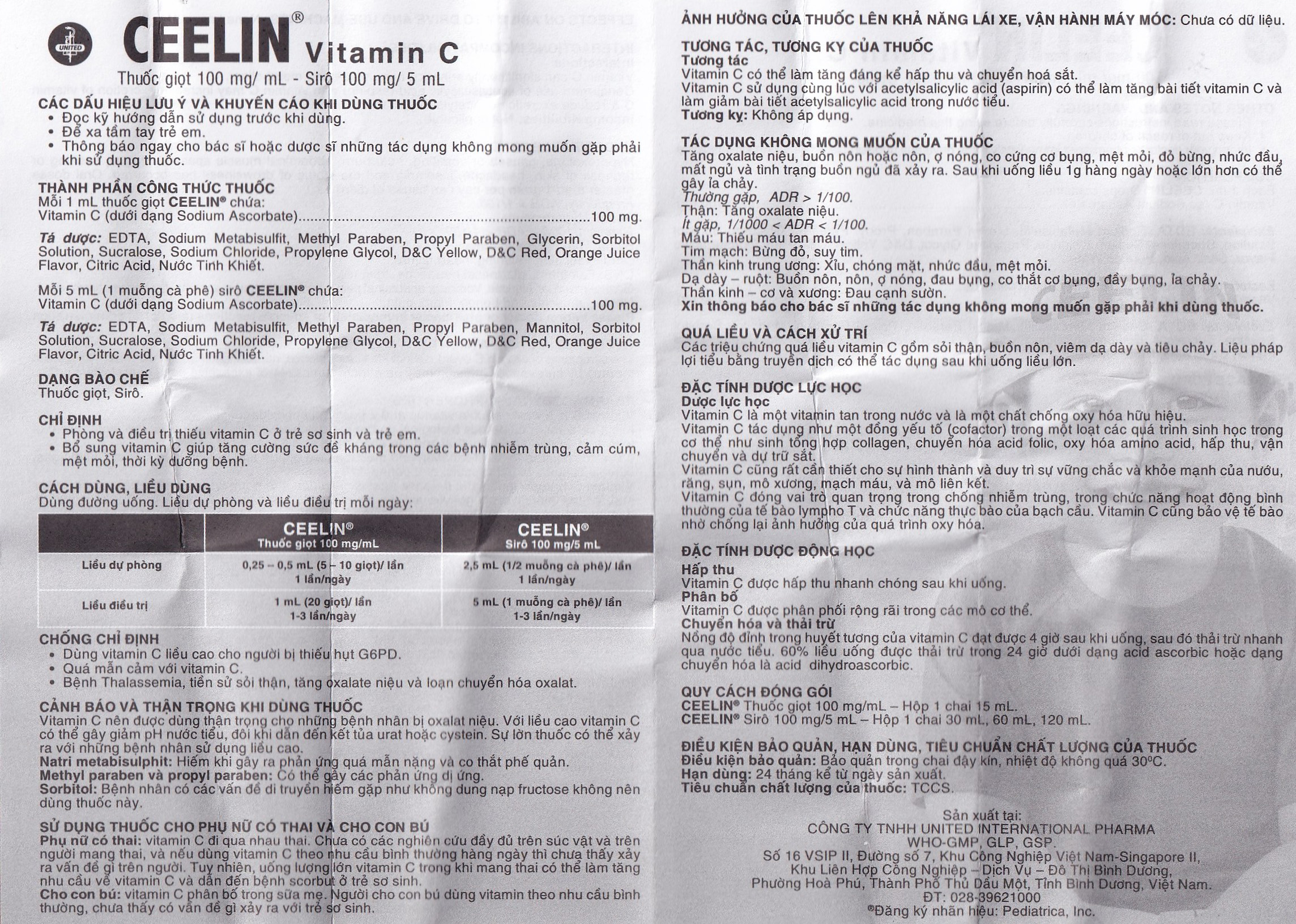 Siro Ceelin United bổ sung vitamin C, tăng cường sức đề kháng (120ml)