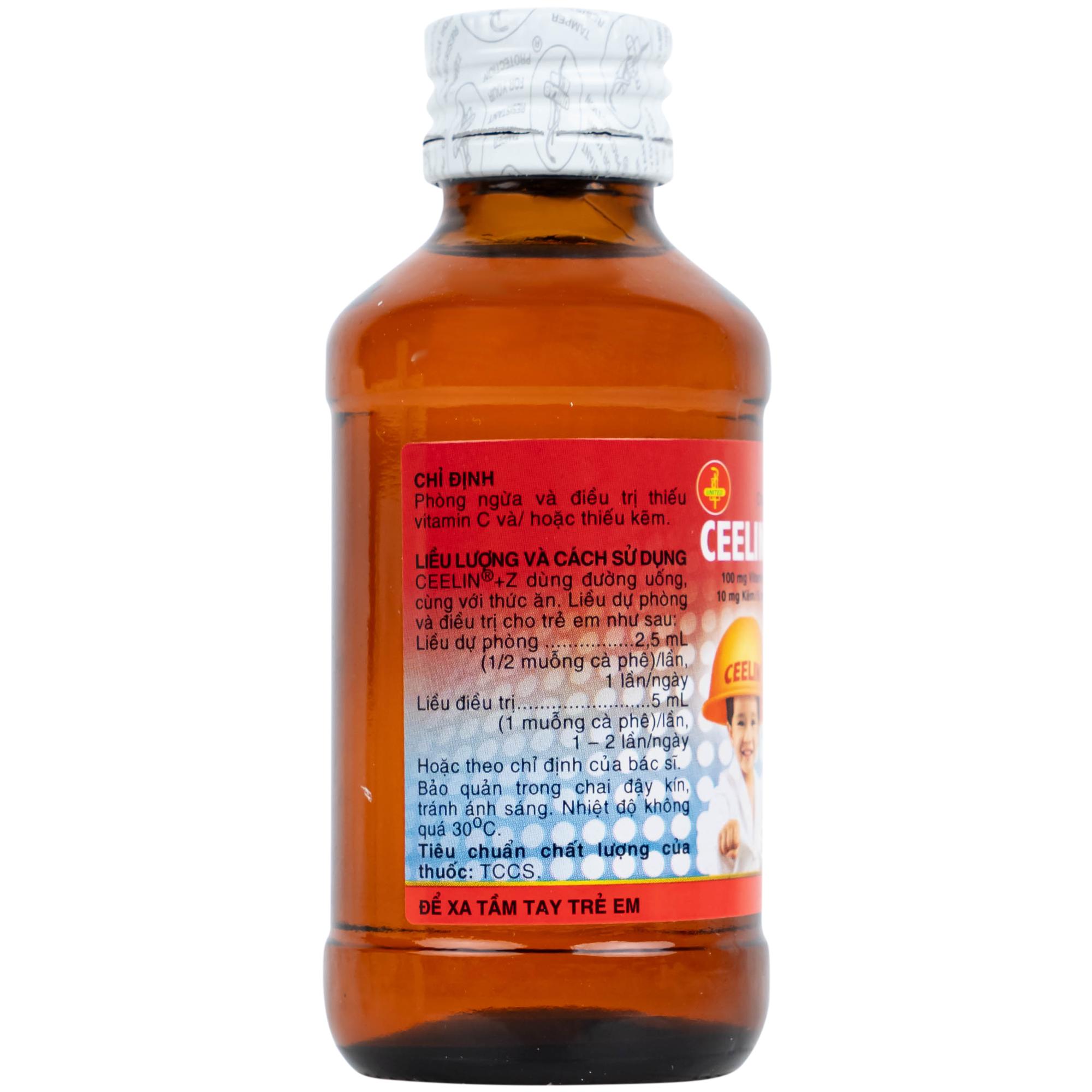 Siro Ceelin + Z United phòng ngừa và điều trị thiếu vitamin C hoặc thiếu kẽm (60ml)