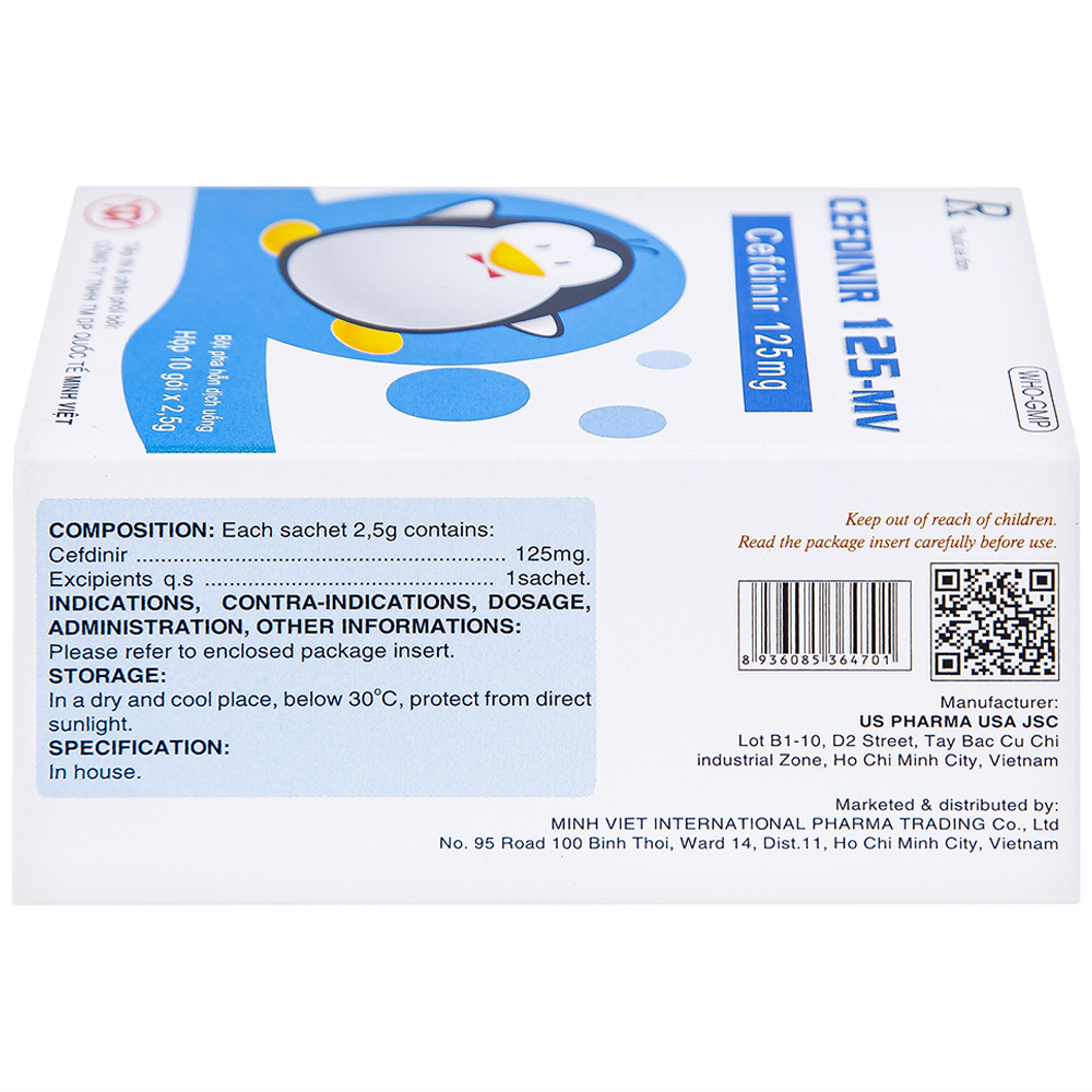 Bột pha hỗn dịch uống Cefdinir 125 - MV USP điều trị nhiễm khuẩn (10 gói)
