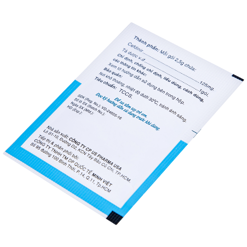Bột pha hỗn dịch uống Cefdinir 125 - MV USP điều trị nhiễm khuẩn (10 gói)