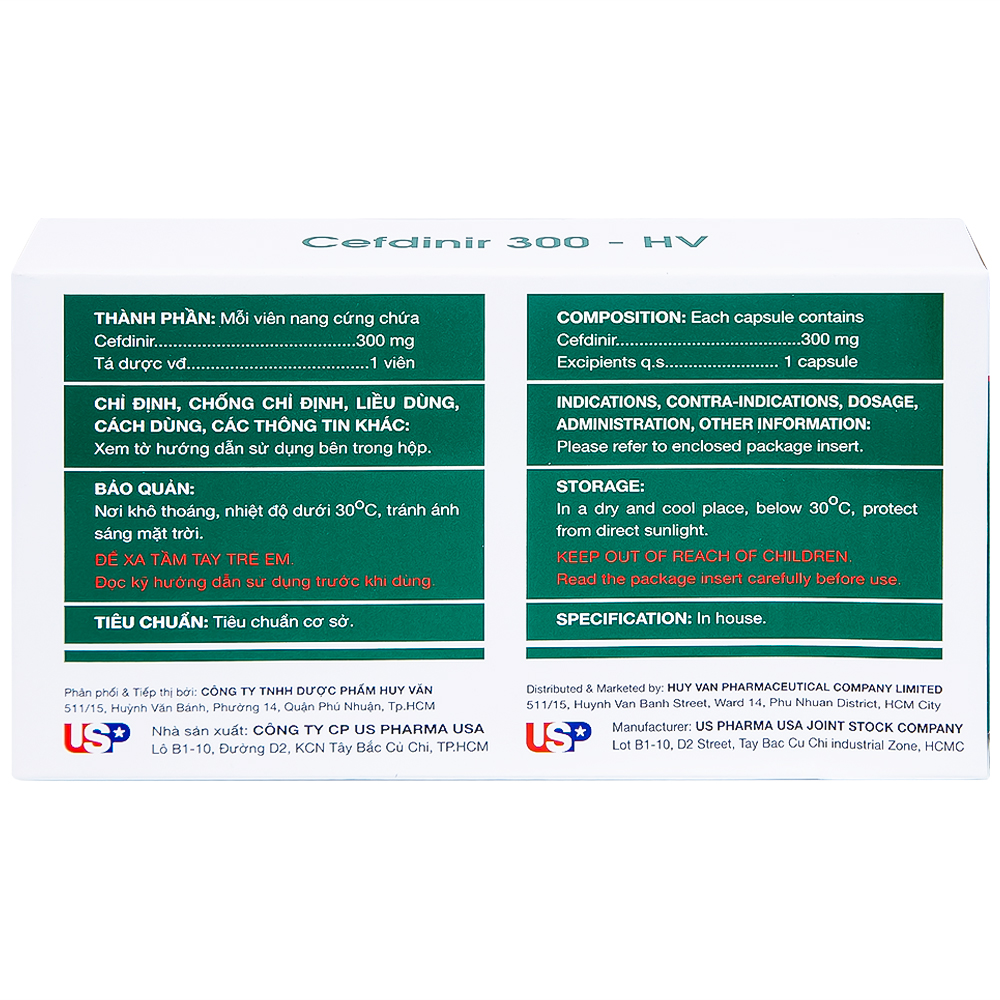 Thuốc Cefdinir 300 - HV USP điều trị nhiễm khuẩn (2 vỉ x 10 viên)