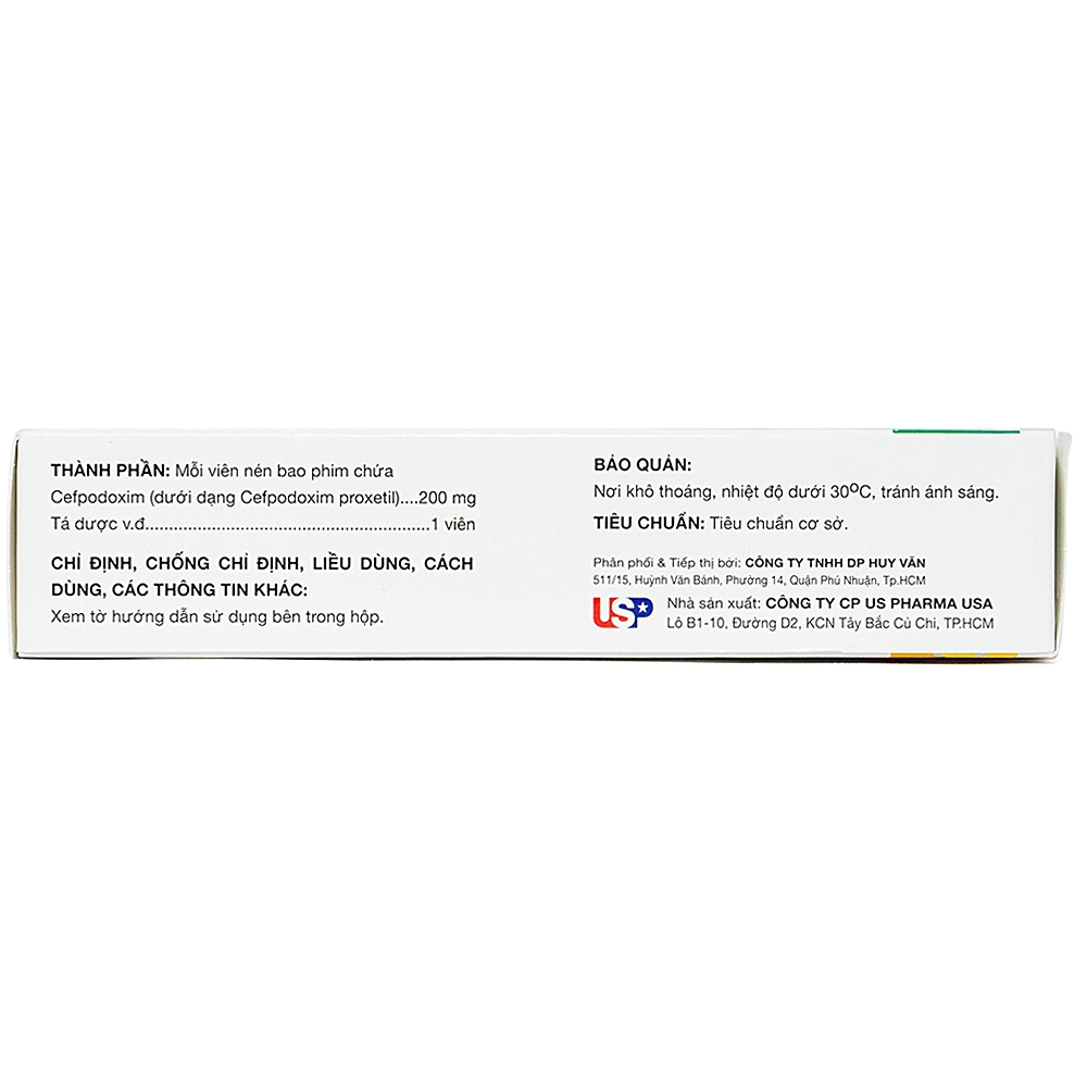 Thuốc Cefpodoxim 200mg-HV USP điều trị nhiễm khuẩn (3 vỉ x 10 viên)