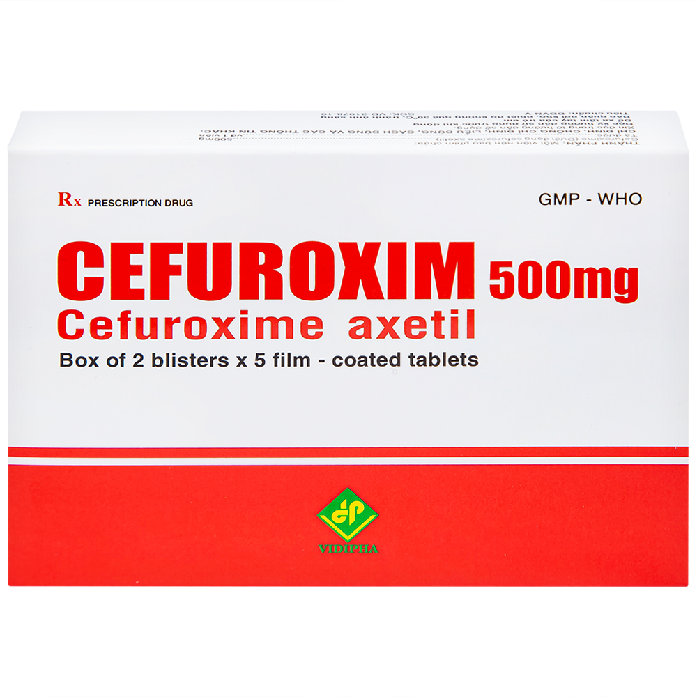 Thuốc Cefuroxim 500mg Vidipha điều trị nhiễm khuẩn (2 vỉ x 5 viên)