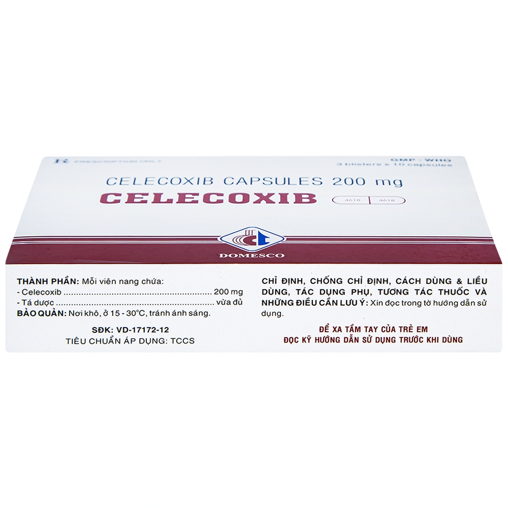 Thuốc Celecoxib 200mg Domesco điều trị thoái hóa khớp, viêm khớp dạng thấp (3 vỉ x 10 viên)