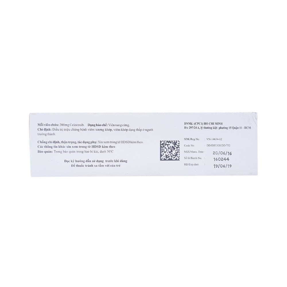 Thuốc Cenoxib-200 Celogen Pharma điều trị thoái hóa khớp, viêm khớp dạng thấp (4 vỉ x 10 viên)