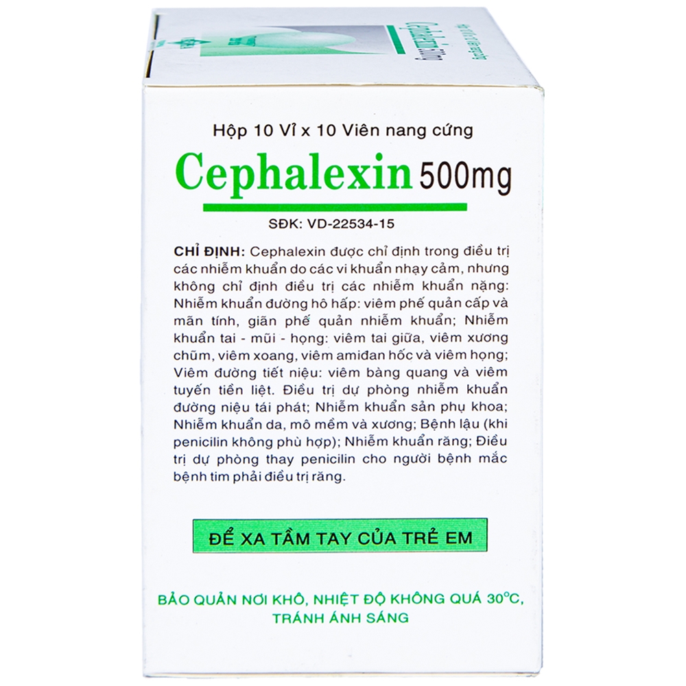 Thuốc Cephalexin 500mg Vidipha điều trị nhiễm khuẩn (10 vỉ x 10 viên)