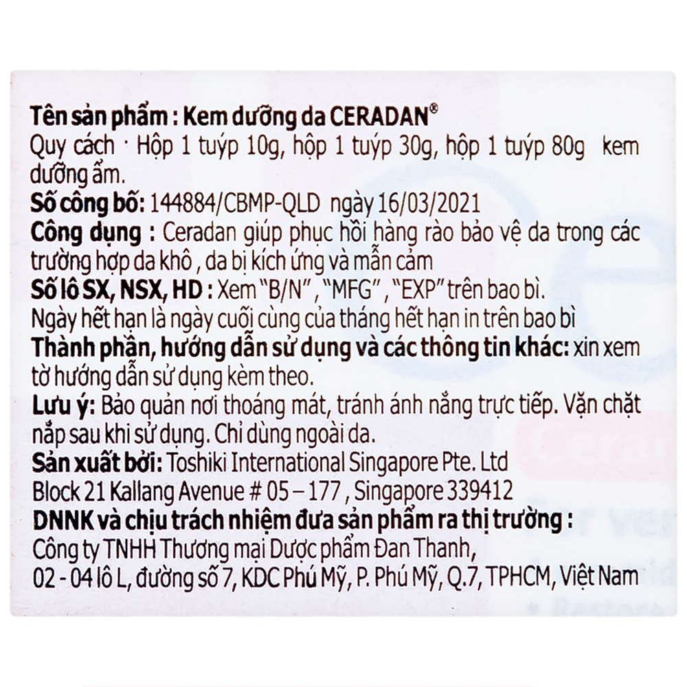 Kem dưỡng ẩm cho bé Ceradan Ceramide skin barrier repair cream 10g