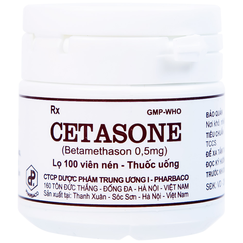 Thuốc Cetasone 0.5mg Pharbaco điều trị thấp khớp, bệnh hệ thống tạo keo (100 viên)