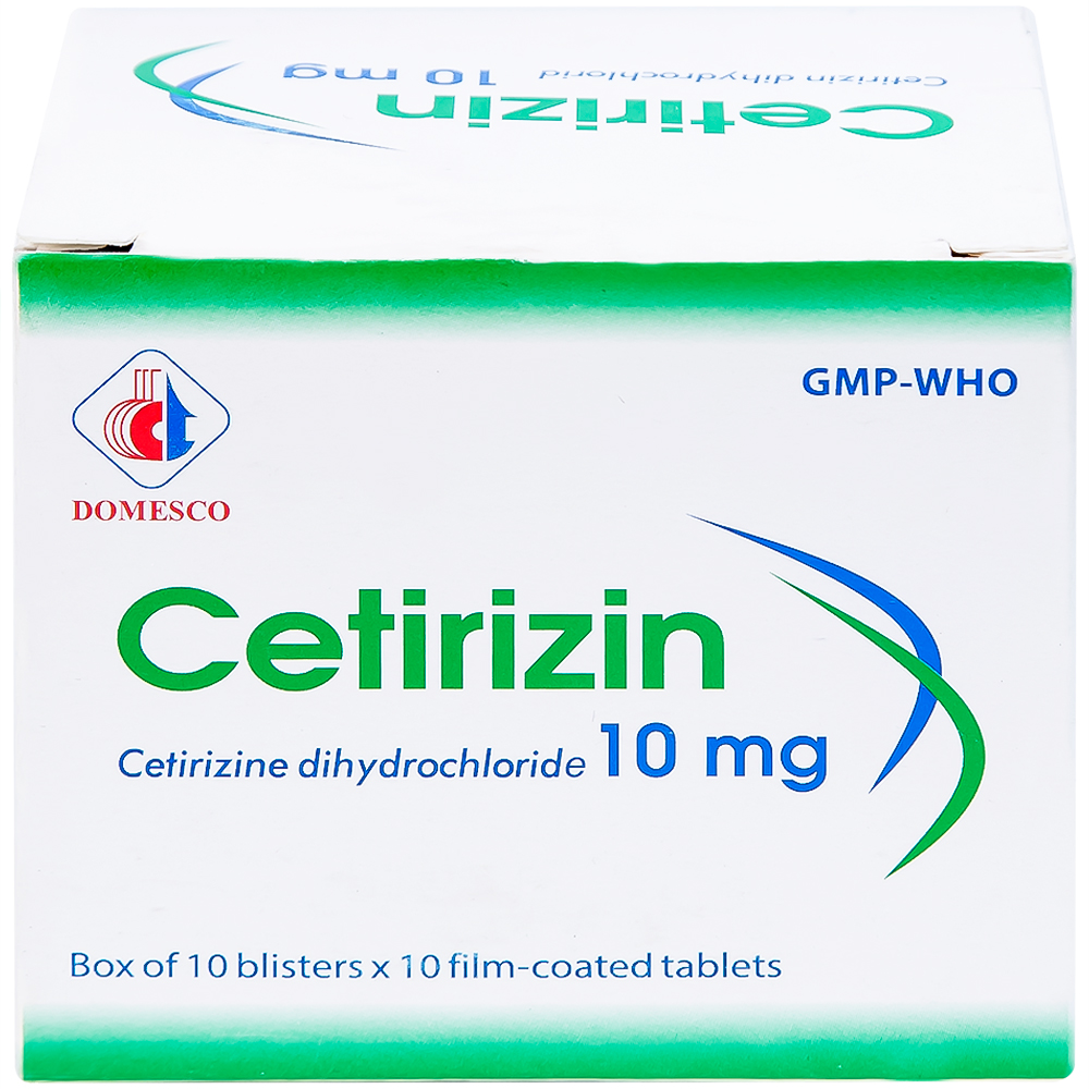 Thuốc Cetirizin 10mg Domesco điều trị viêm mũi dị ứng, mày đay (10 vỉ x 10 viên)