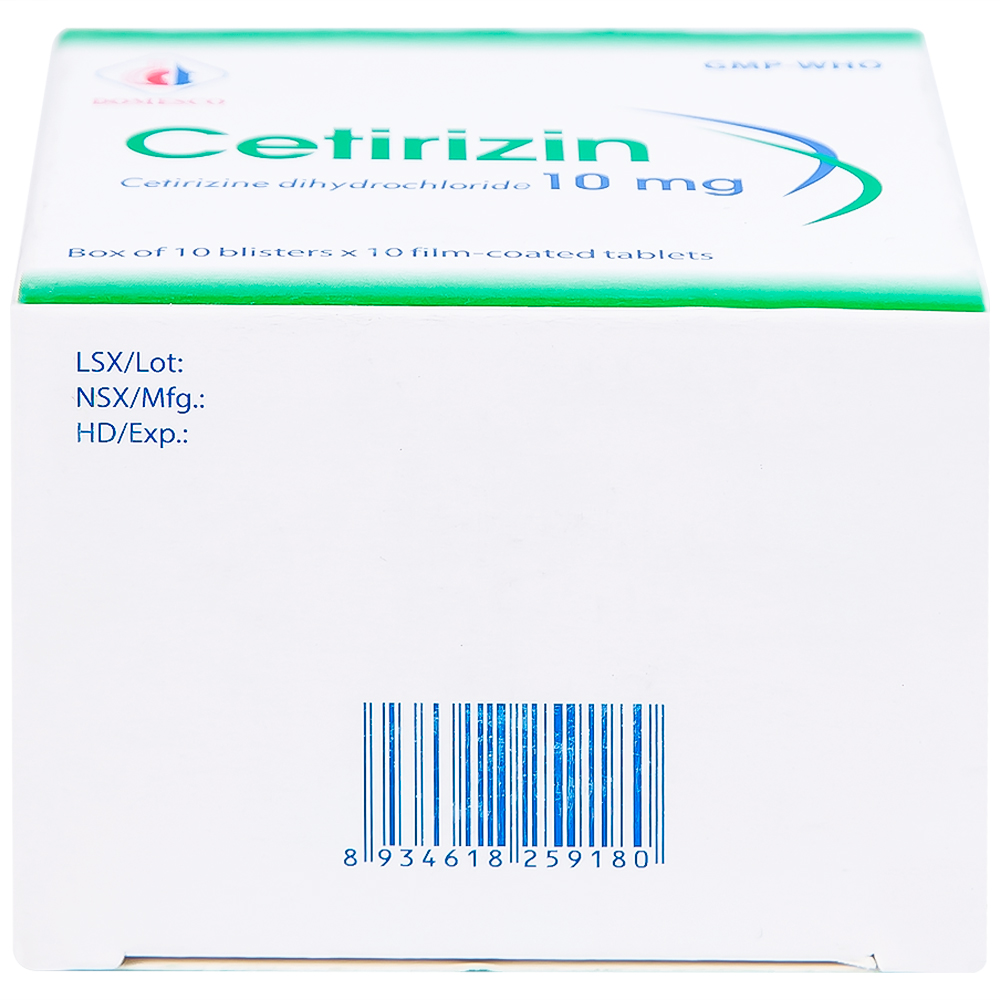 Thuốc Cetirizin 10mg Domesco điều trị viêm mũi dị ứng, mày đay (10 vỉ x 10 viên)