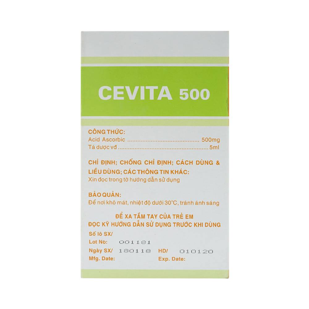 Thuốc tiêm Cevita 500 F.T Pharma điều trị thiếu Vitamin C (10 vỉ x 10 ống x 5ml)