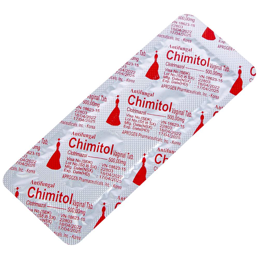 Viên đặt âm đạo Chimitol Vaginal Tab Aprogen điều trị viêm âm đạo do nấm (1 vỉ x 2 viên)