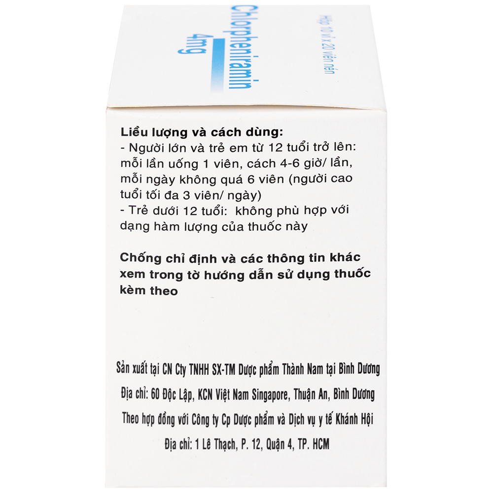 Thuốc Chlorpheniramin 4mg Fourdiphar điều trị viêm mũi dị ứng, mày đay (10 vỉ x 20 viên)