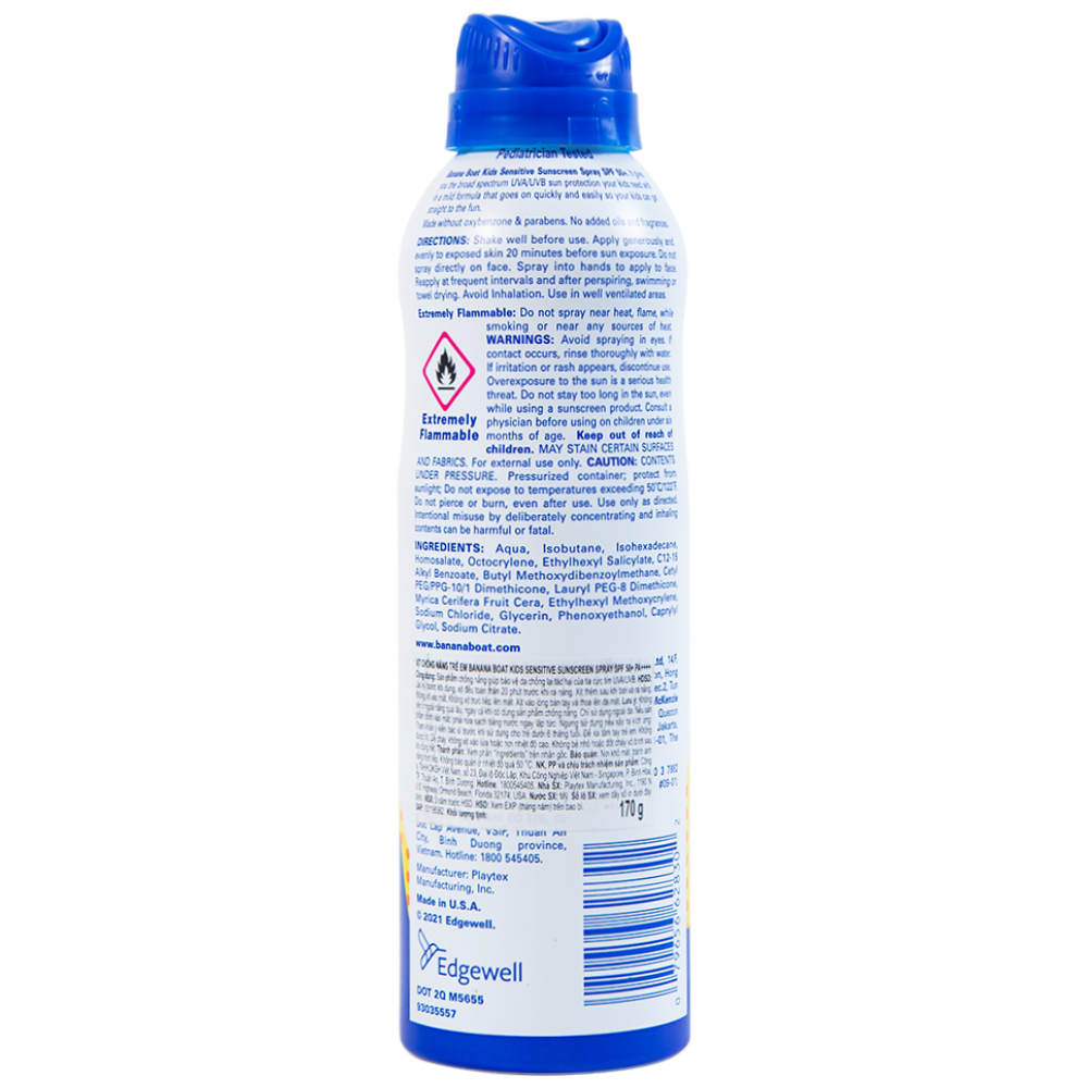 Xịt chống nắng cho trẻ em Banana Boat Kids Sensitive SPF50+ PA++++ bảo vệ da không gây kích ứng (170g)