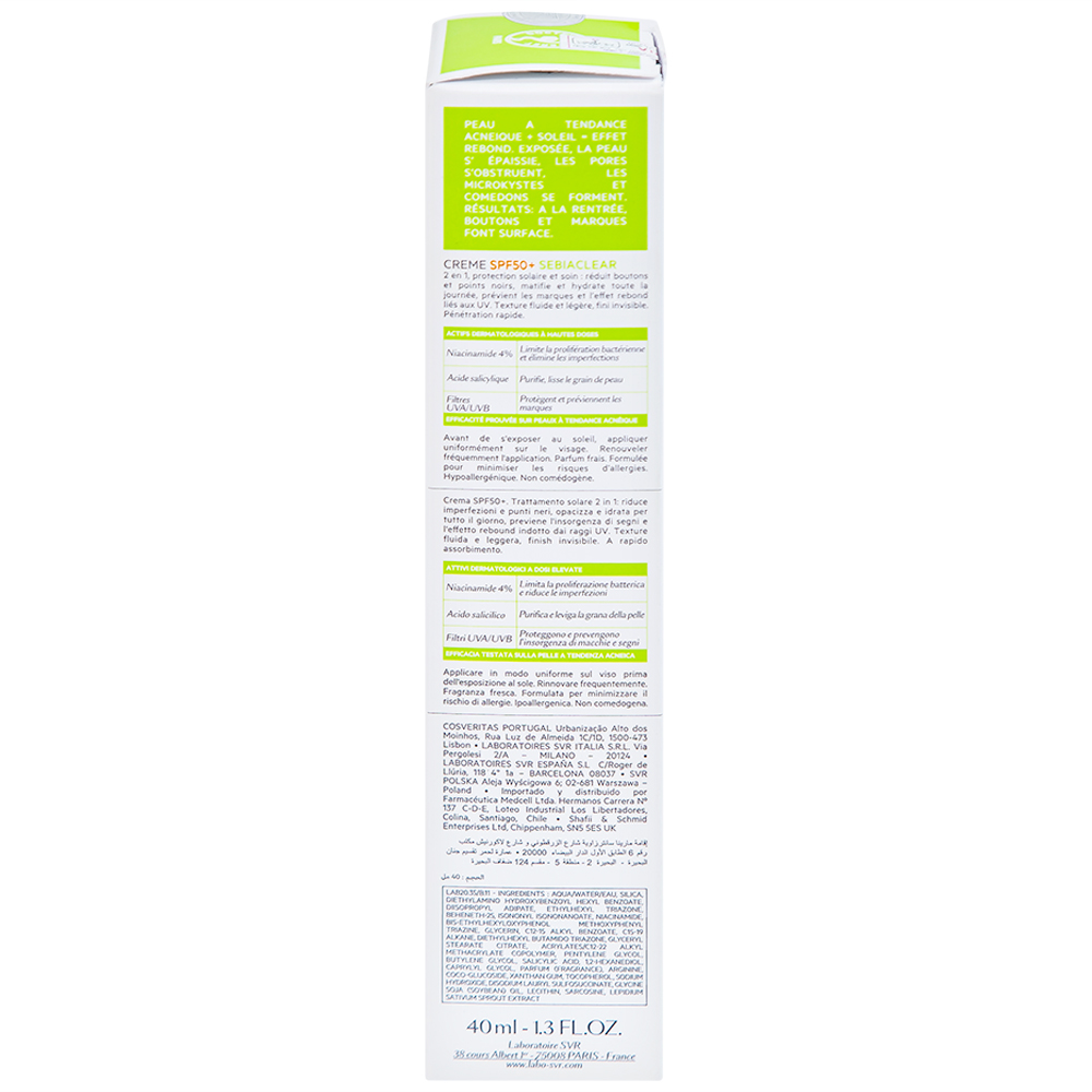 Kem chống nắng SVR Sebiaclear Creme SPF50+ dưỡng da dùng cho da hỗn hợp, da dầu và da nhạy cảm (40ml)